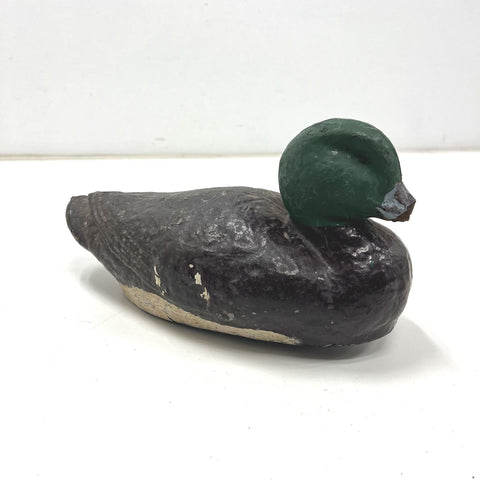Vintage Paper Mache Mallard Duck Decoy Hand Painted Folk Art Hunting Decor 11.5"