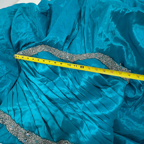 Vintage Y2K Mystique Teal Blue Beaded Strapless Taffeta Prom Gown Dress