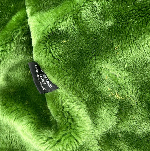 Vintage 90s Tanners Avenue Green Leather Faux Fur Lined Hooded Jacket Sz L