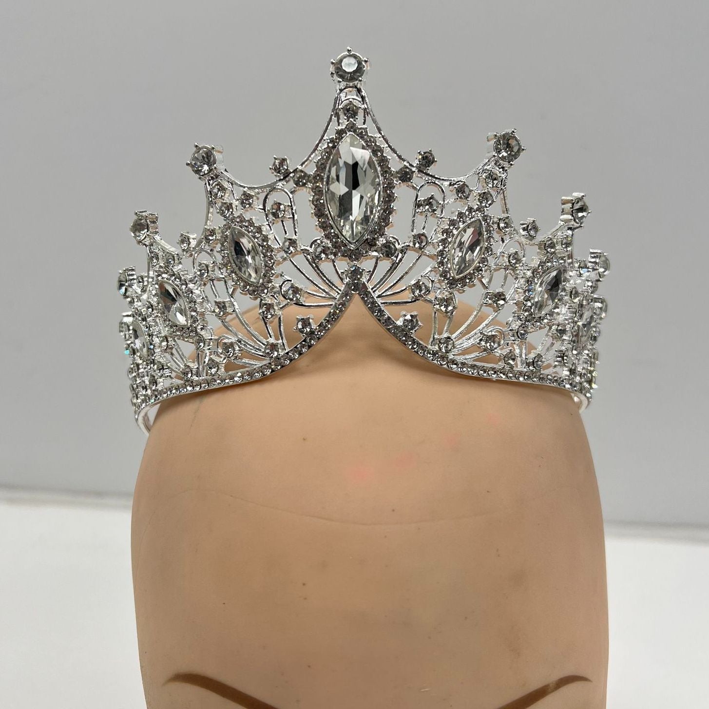 Rhinestone Baroque Bling Tiara Crown Headpiece Silver Tone