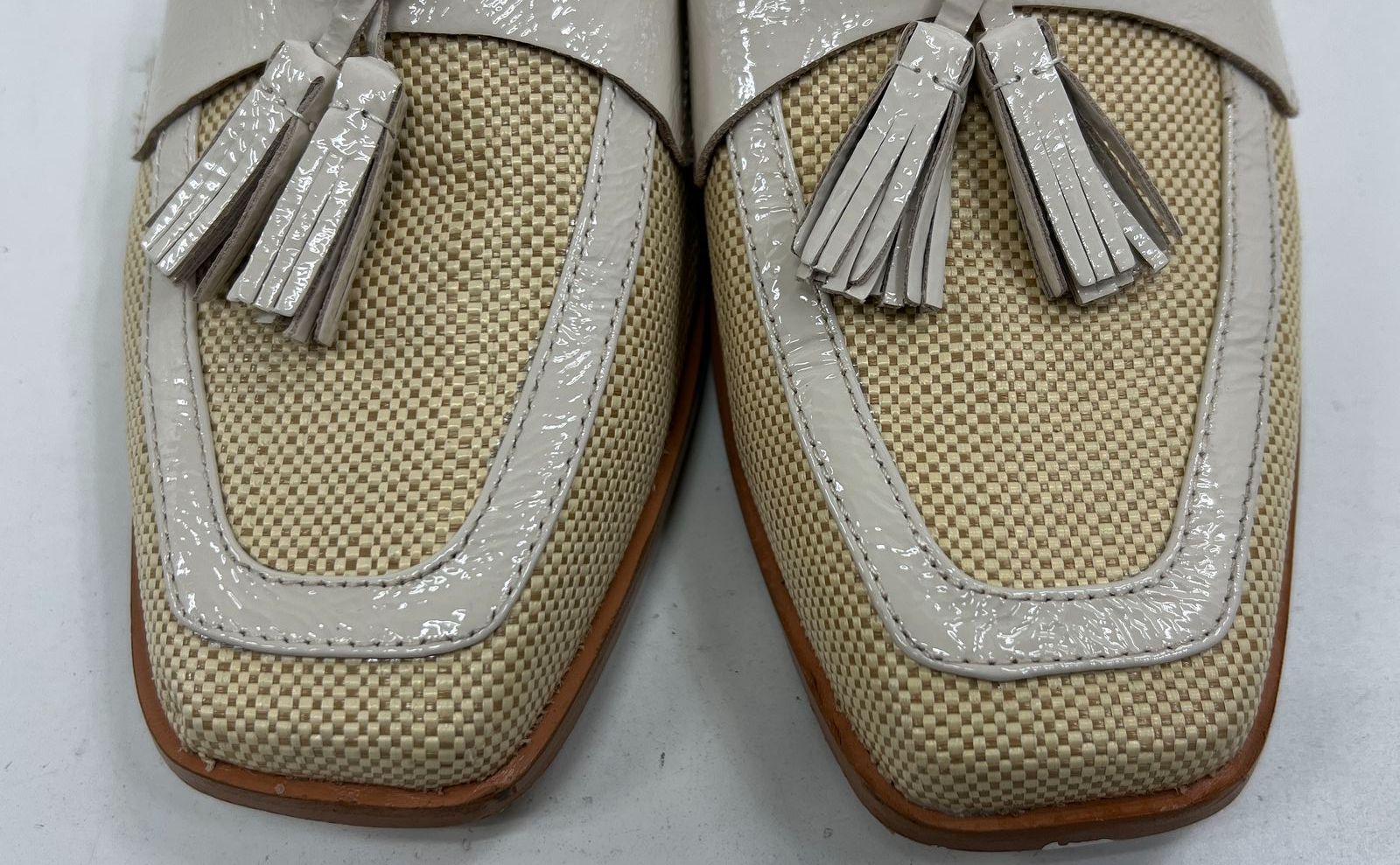 Donald Pliner Natural Woven Tassel Block Heel Loafers Womens Size 10