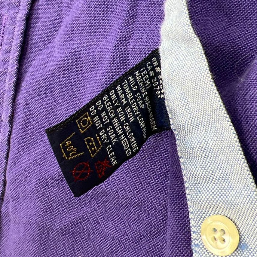 Vintage 90s Tommy Hilfiger Purple Cotton Flag Logo Button Down Shirt Womens 10