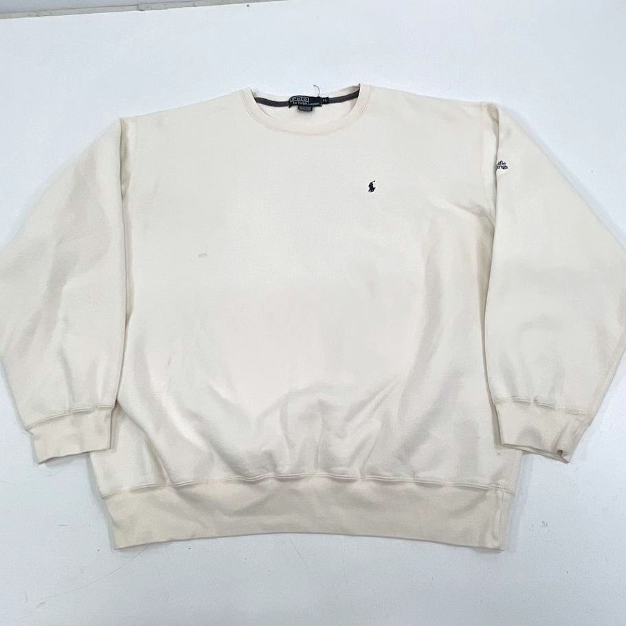 Vintage Y2K Polo Ralph Lauren Cream Embroidered Sweatshirt Men's XL