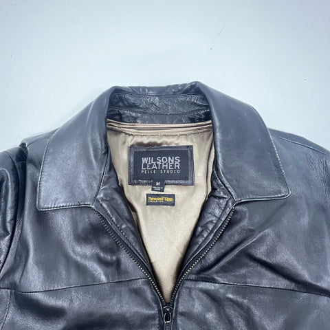 Vintage Y2K Wilsons Leather Black Thinsulate Lined Full Zip Jacket Men's M