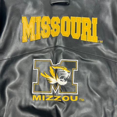 G-III Black Gold Vintage Y2K Mizzou Tigers Faux Leather Bomber Jacket Mens XXL