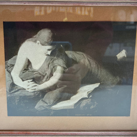 After Pompeo Battoni Print Penitent Magdalene 9x11 Religious Art Vintage Framed