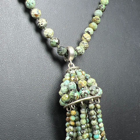 Kendra Scott Green Stone Beaded Tassel Necklace