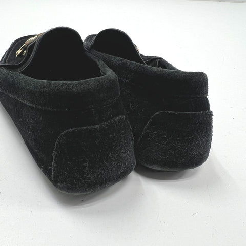 Tory Burch Howell Court Black Suede Gold Logo Driving Loafers Women's Size 7