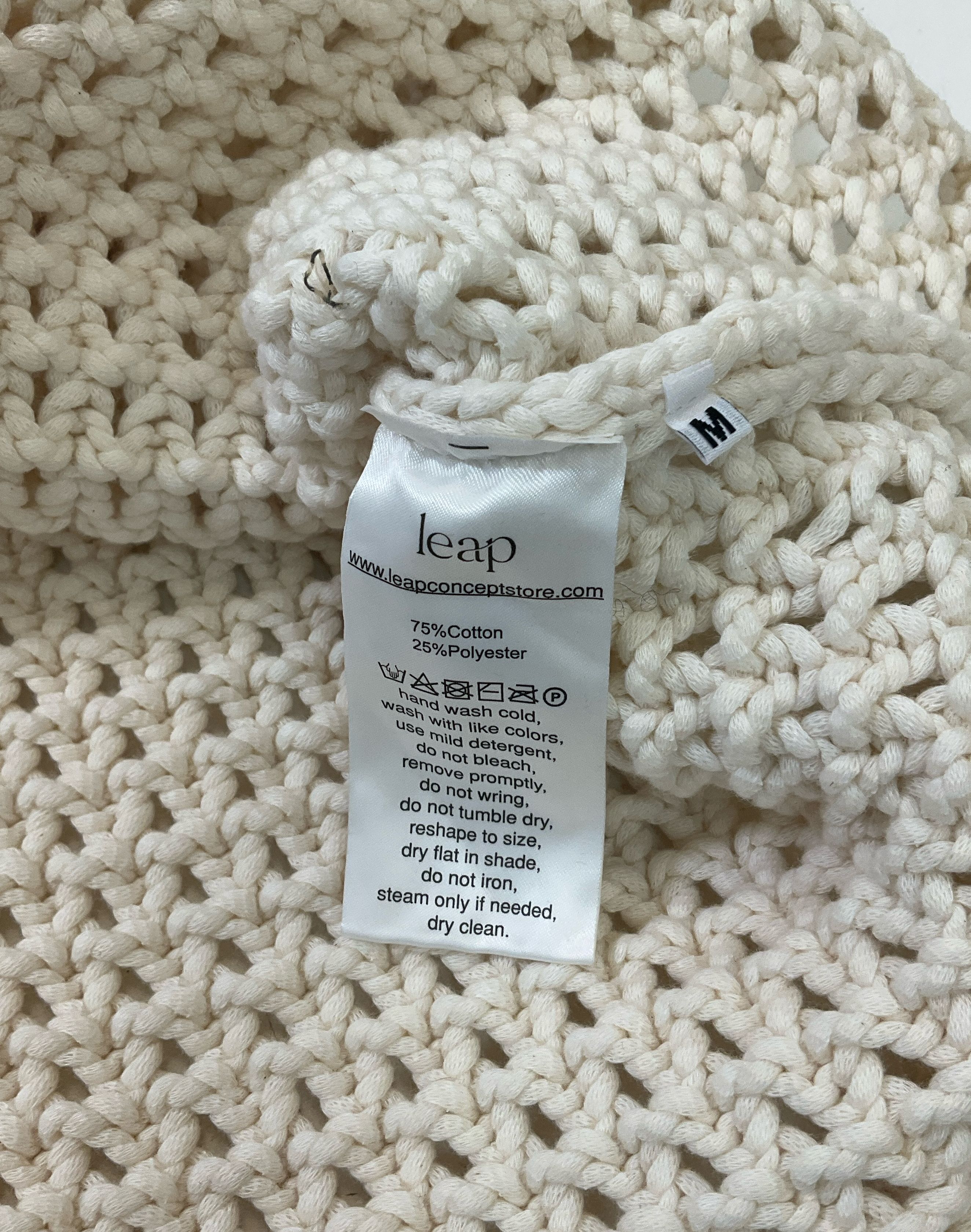 Leap Concept Women's Ecru Argos Open Knit Crochet Short Sleeve Cardigan Size M