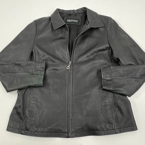 Whet Blu Black Genuine Leather Full Zip Moto Jacket Women's Size XXL