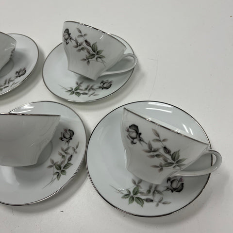 Noritake Janette 6604 13-Pc Tea Cup & Saucer Set Creamer Sugar Vintage