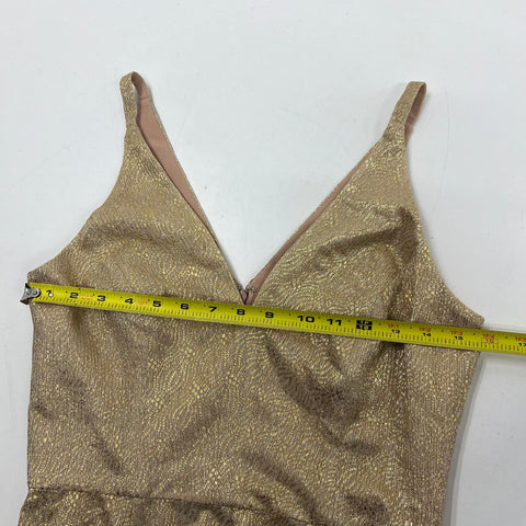 NWT Dress the Population Gold Metallic V-Neck A-Line Party Dress Women's Size M