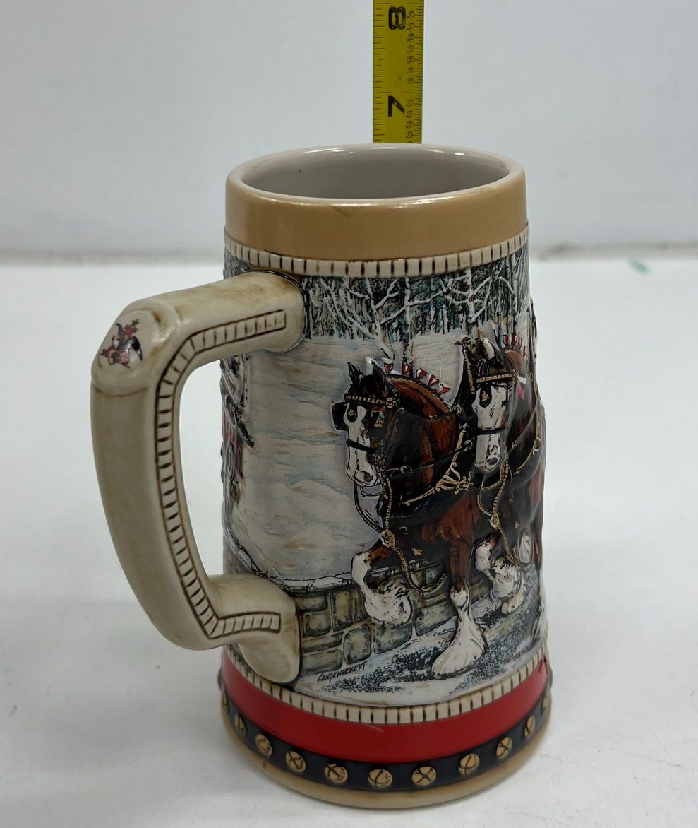 Vintage Budweiser Clydesdale Holiday Beer Stein Lot 5 pc Set 1988-1998