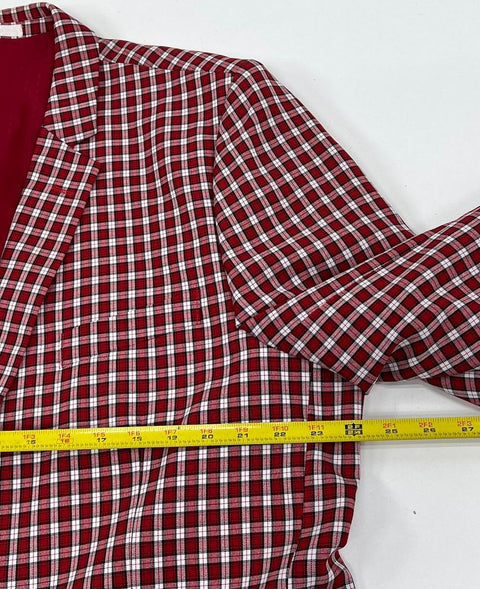 Stacy Adams Red White Plaid Check Two Button Sport Coat Blazer Men's 48L