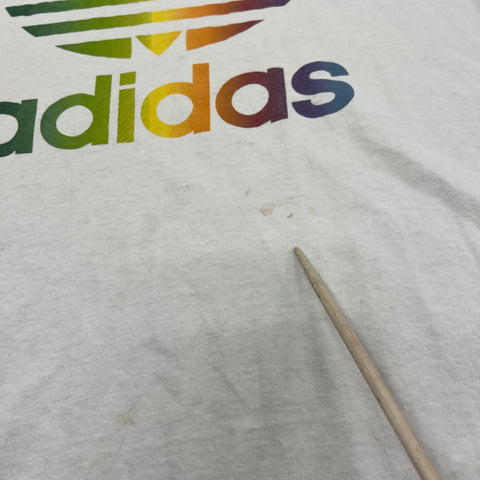 Vintage 90s Adidas Trefoil Rainbow Logo Ringer T-Shirt Made in USA Sz XL