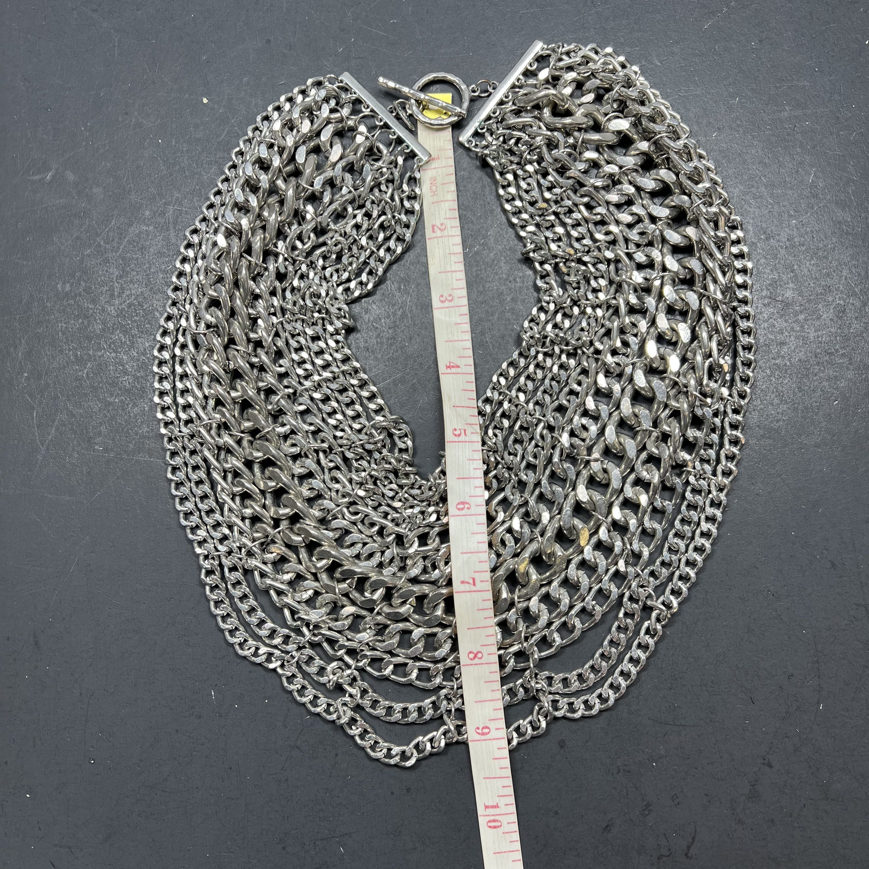Natasha Silver Tone Multi Strand Chains Bib Choker Necklace