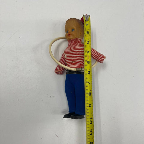 Vintage Hula Hoop Girl Doll Wind Up Toy Mid Century 1950s Plastic