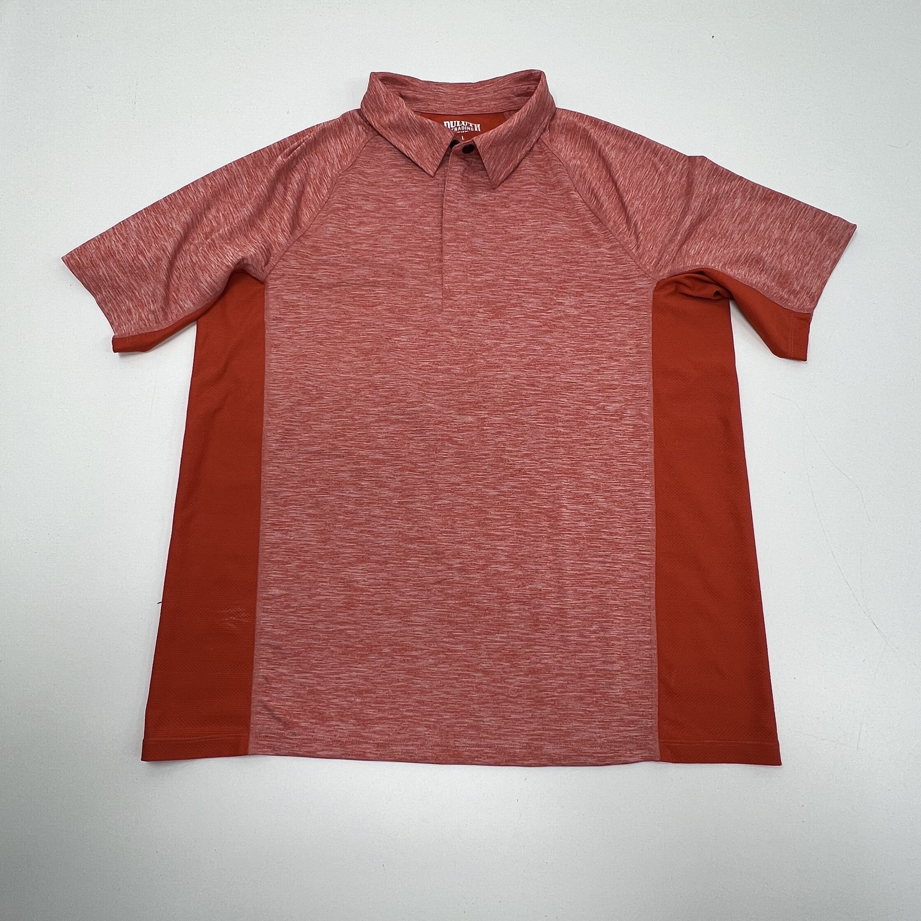 Two Duluth Mens Blue Orange Heather Polo Short Sleeve Performance Shirts LG