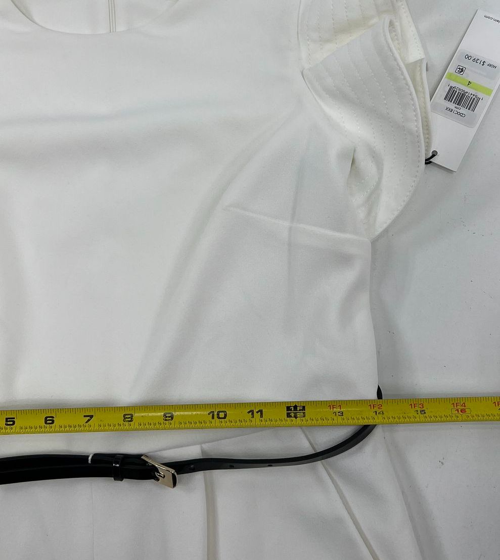 Calvin Klein White Ruffle Neck Sleeveless Belted Jumpsuit Womens 4 NWT