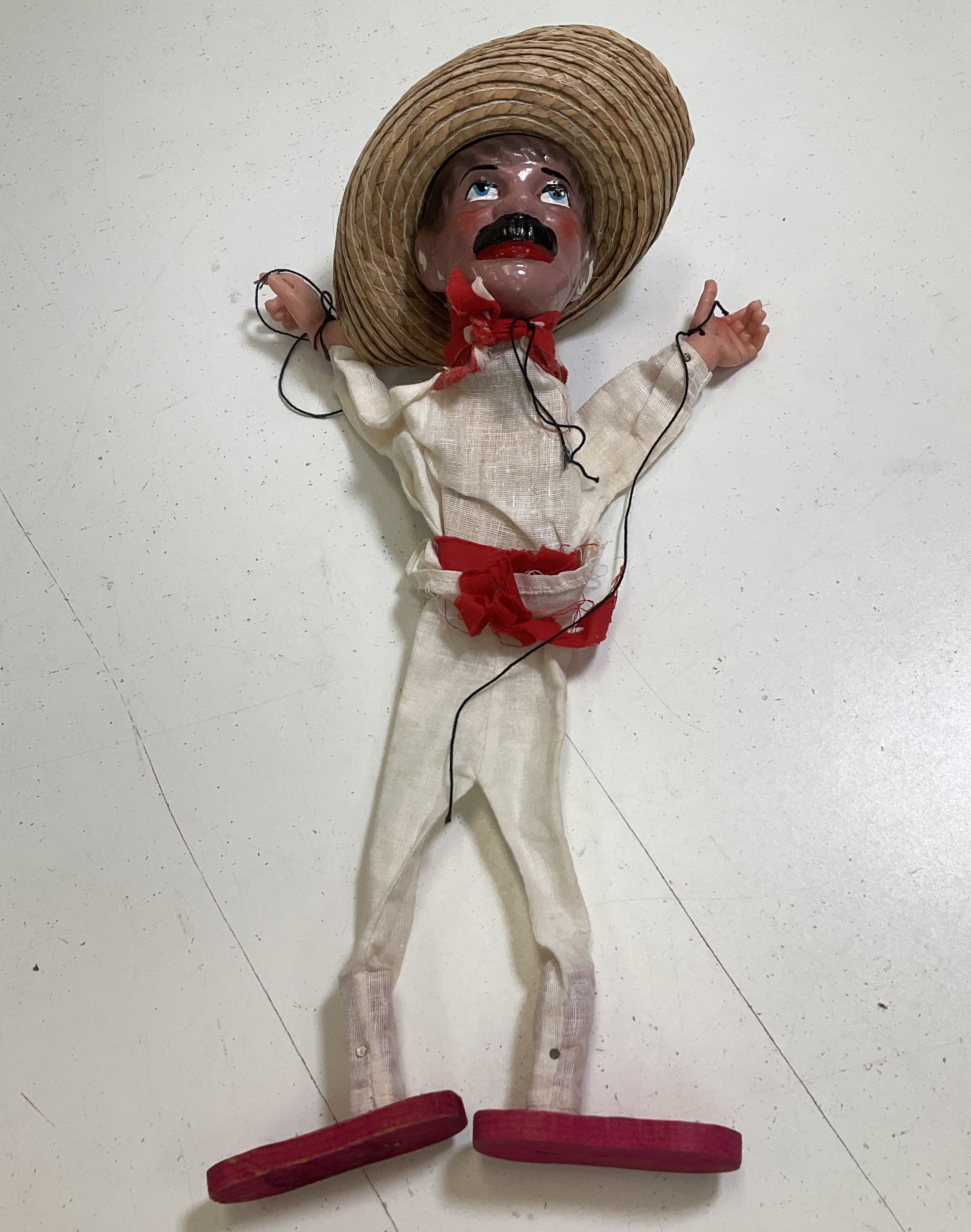 Vintage Mexican Folk Art Marionette Puppets Mariachi Gunslinger Lot of 2 13"