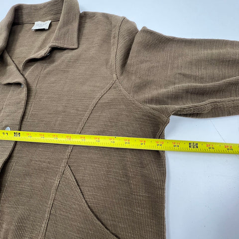 Wrap London Brown Ribbed Cotton Snap Front Jacket Cardigan Women's Size 16