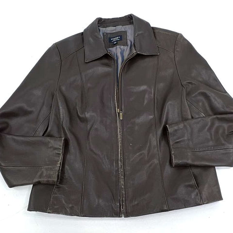 Sonoma Brown Lambskin Leather Full Zip Jacket Women's L
