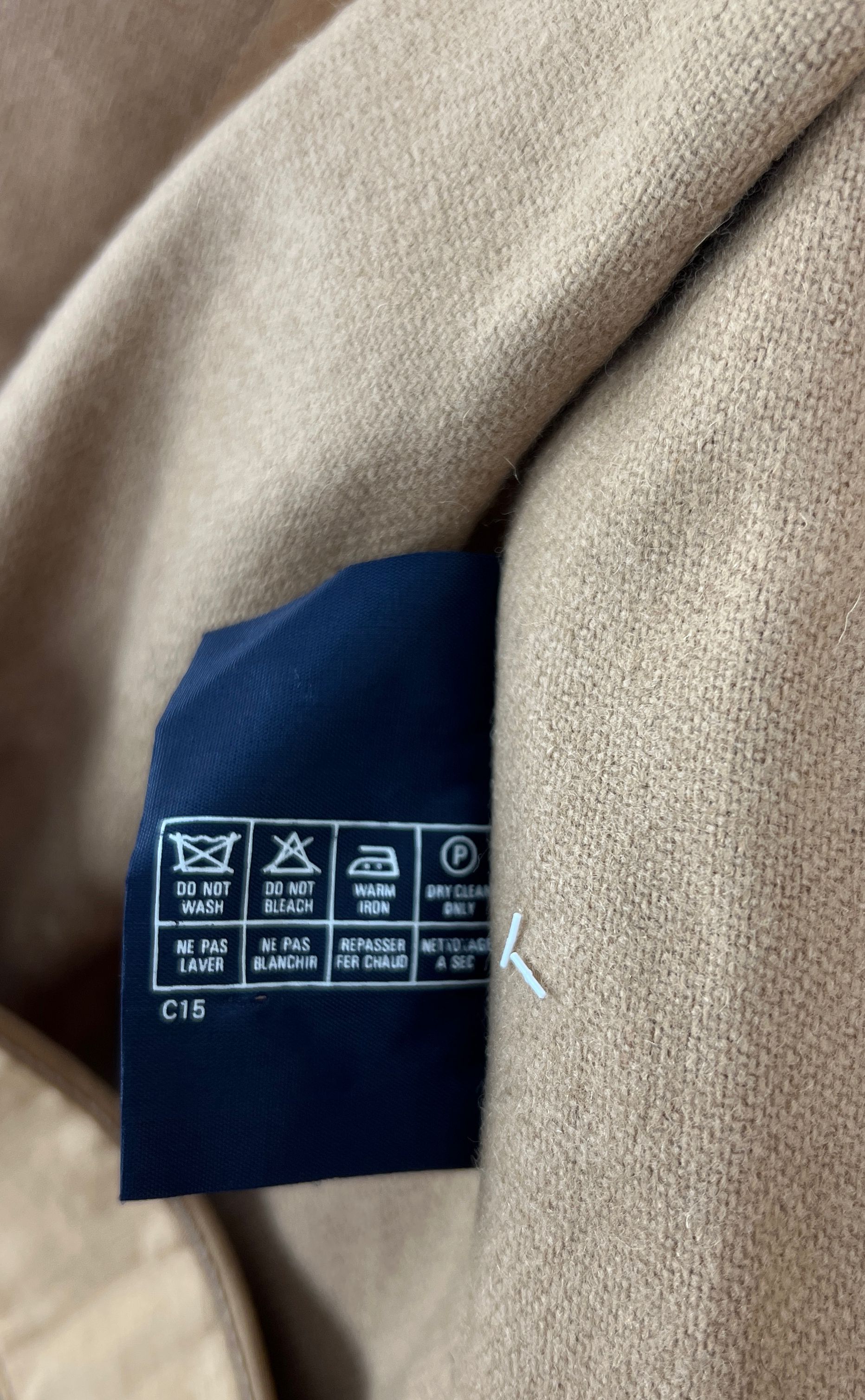 Vintage Men's Burberry Tan 100% Wool Coat Liner with Button Holes - No Size