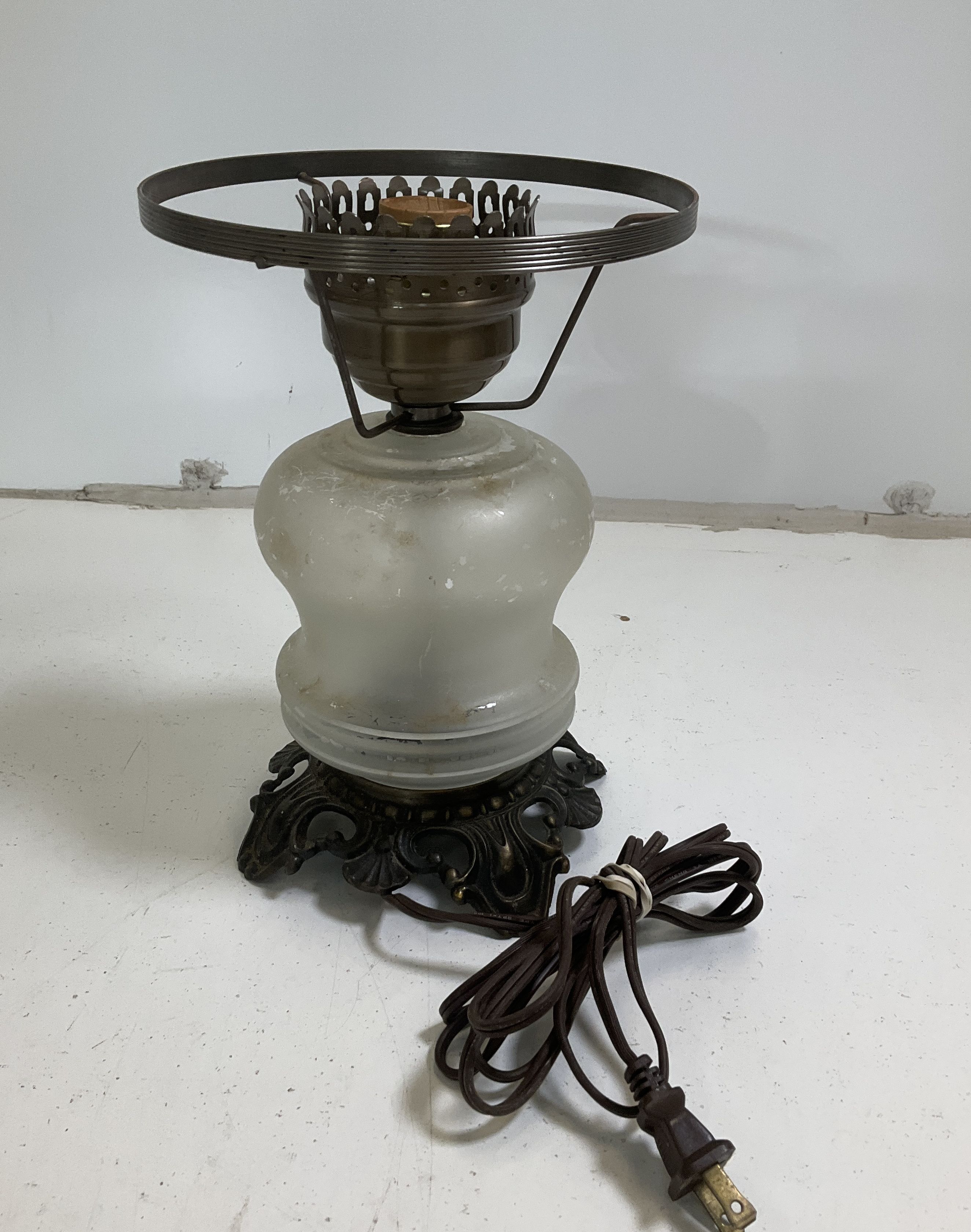 Vintage Pair Victorian Revival Table Lamps Frosted Etched Glass Rococo Style