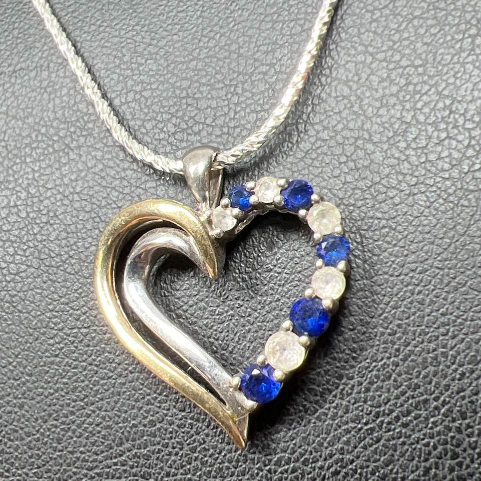 925 Sterling Silver & 10K Gold Accent Gemstone Heart Pendant Necklace 6.45g