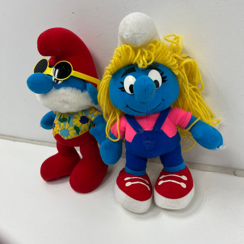 Vintage Smurfs Papa Smurf & Smurfette Plush Figure Toy Lot Wallace Berrie Style