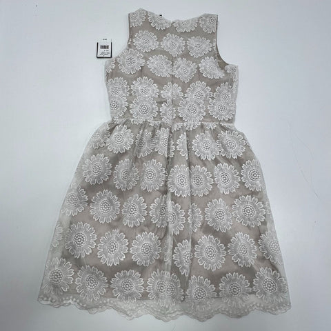 NWT Gabby Skye White Tan Embroidered Floral Lace Overlay A-Line Dress Women's 6