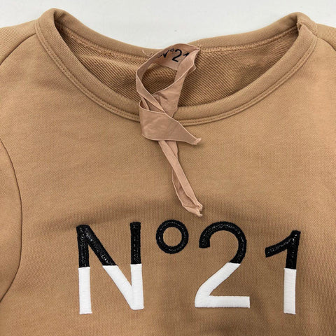N°21 Tan Embroidered Logo Bell Sleeve Sweatshirt Pullover Women's Size 38