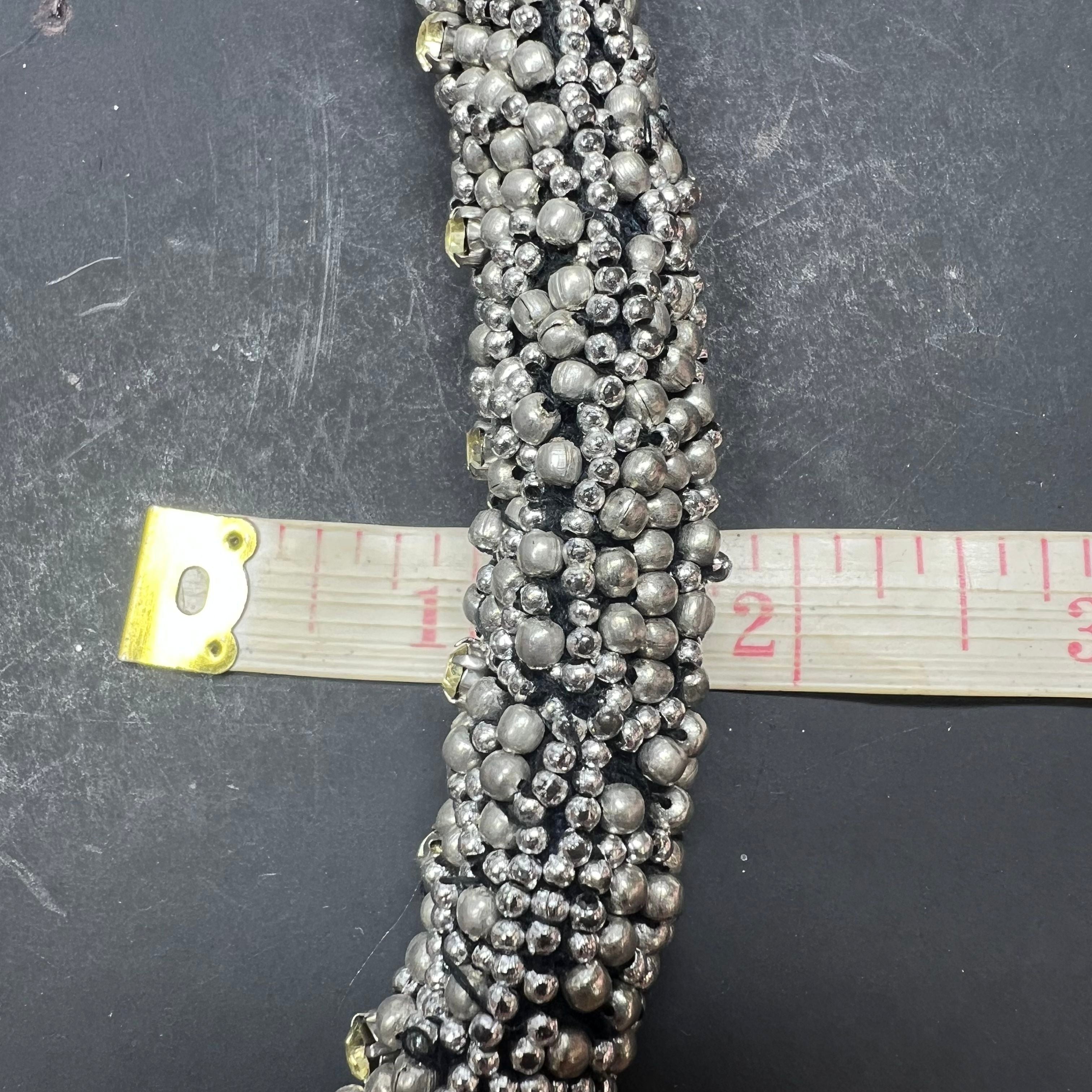 ZARA Glitzy Beaded Statement Collar Necklace Adjustable Silver Tone Signed