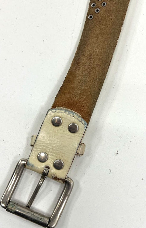 Vintage Y2K Ed Hardy Cream Skull Rose Tattoo Rhinestone Studded Leather Belt 45