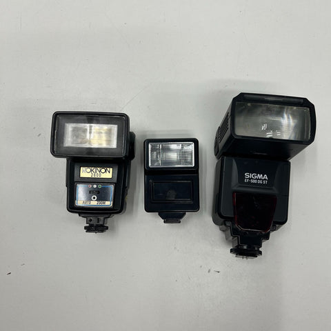 Sigma EF-500 DG ST + Rokinon 2600 Camera Flash Lot Hot Shoe Mount (3 Total)