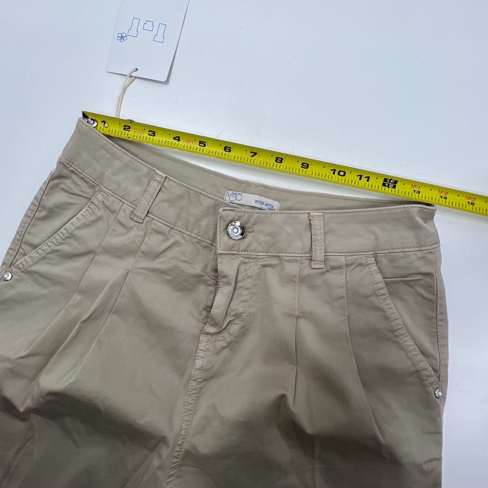 NWT Entre Amis Tan Pleated Cotton Stretch Chino Pants Women's Size 26