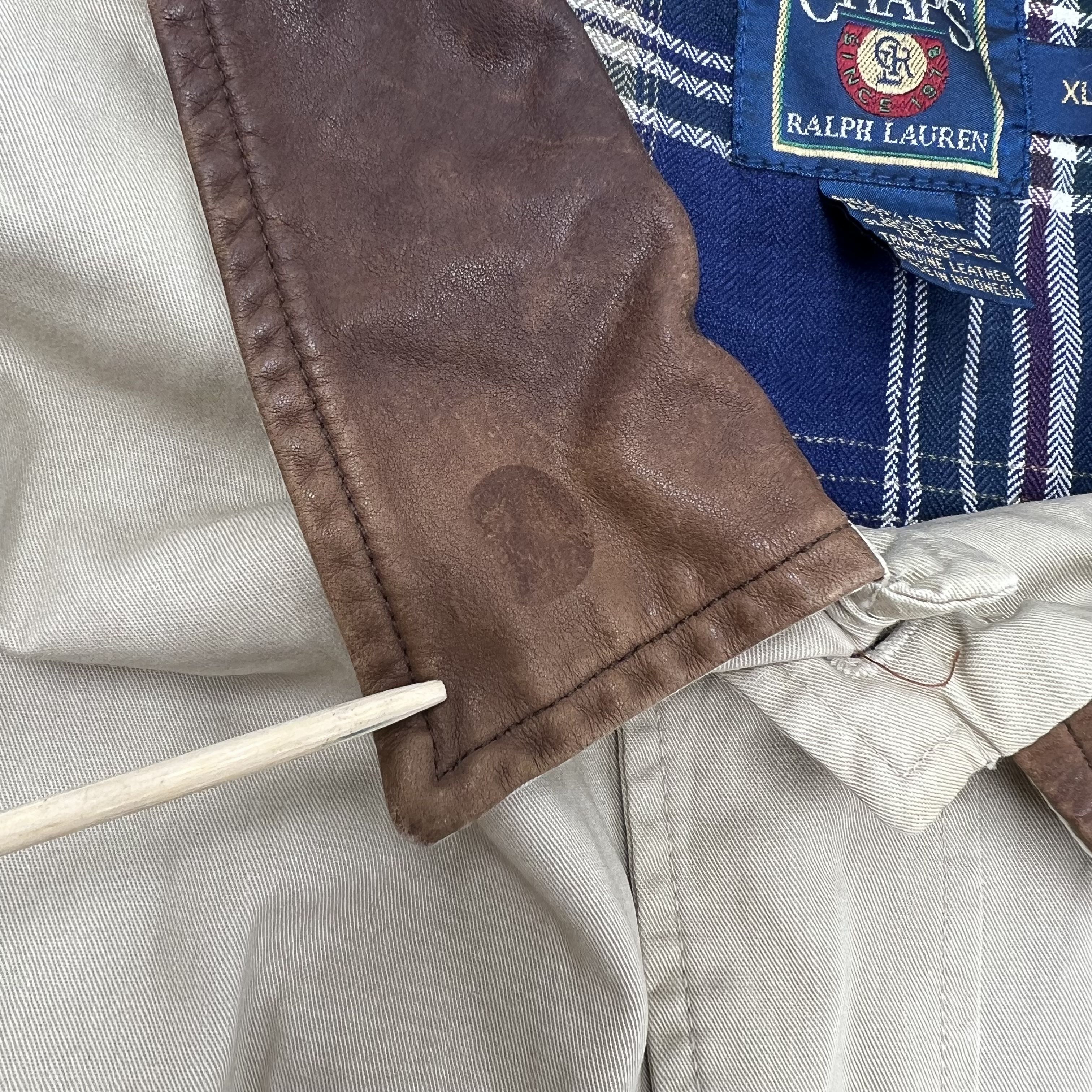Vintage 90s Chaps Ralph Lauren Tan Leather Collar Bomber Jacket Men's XL