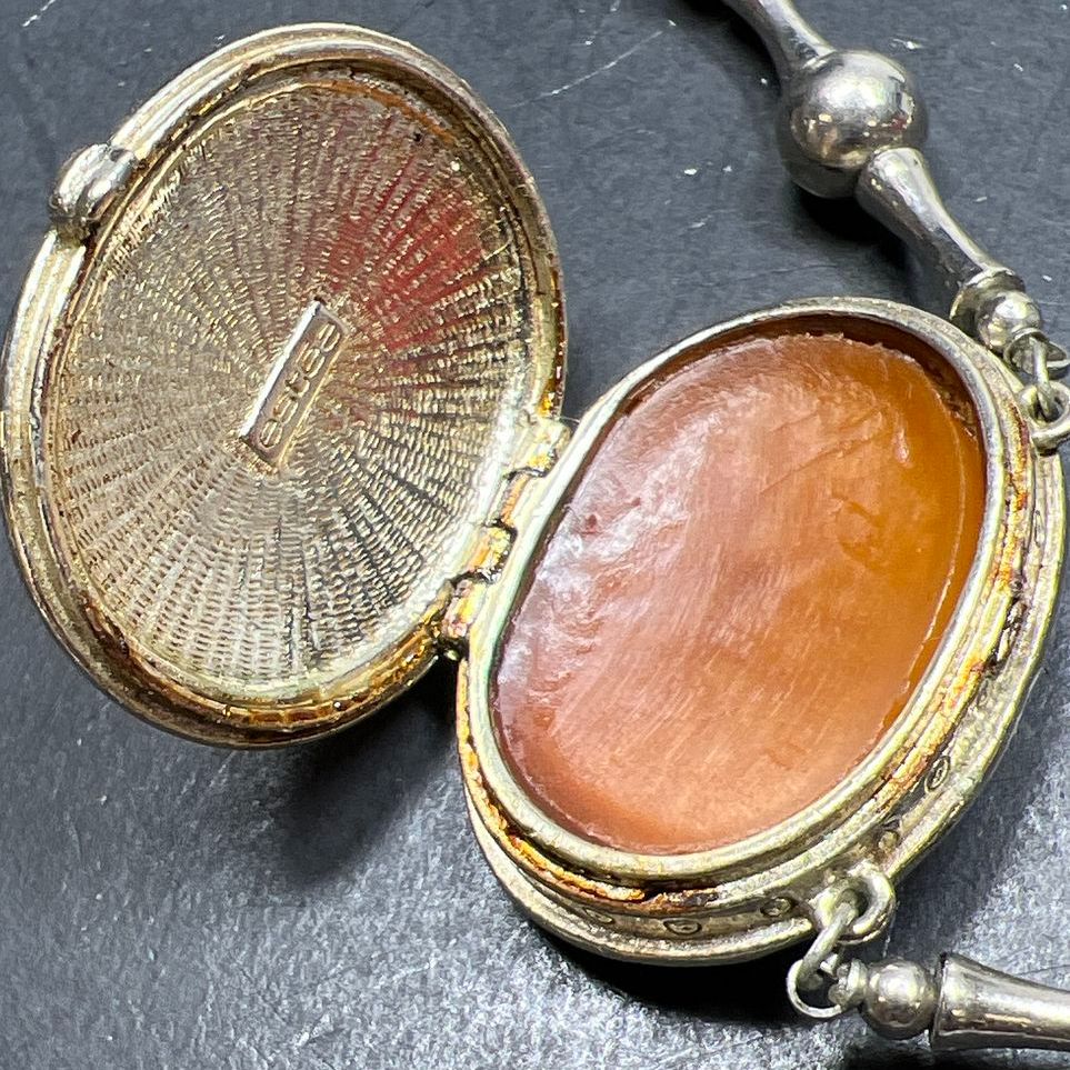 Vintage Etsee Lauder Moonsilver Solid Perfume Locket Necklace with Some Perfume