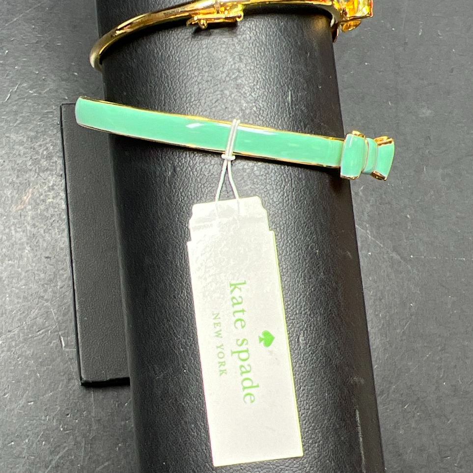 2 Kate Spade Gold & Turquoise tones Bow Bracelets 1 NWT