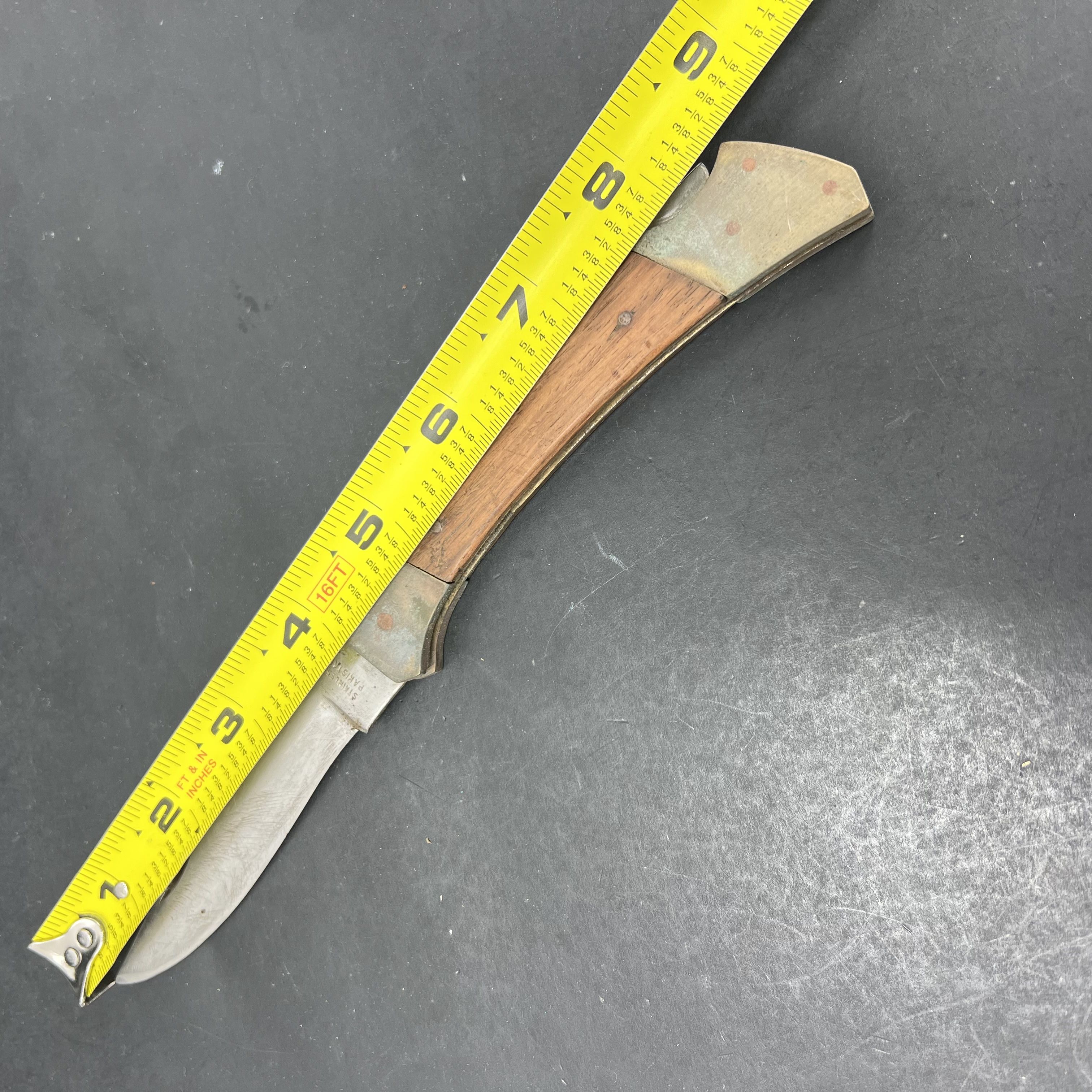 Vintage Pakistan Buck Pocket Knife Stainless With Leather Sheath