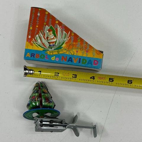 Vintage 1975 Shackman Santa Spinner Tin Litho Christmas Tree Toy Molto Box