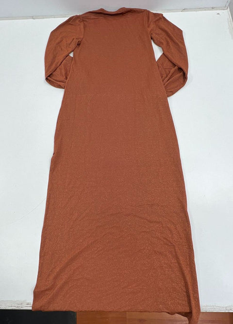 Enza Costa Copper Lurex Jersey Split Maxi Dress Women's XS NWT