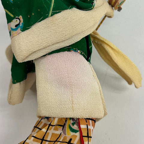 Vintage Mid-Century Japanese Geisha Doll Figure Gofun Face Kimono Wood Base