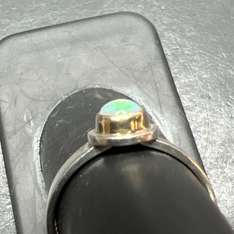 Sterling Silver & 14K Accent Round Opal Ring Size 6 2.69g