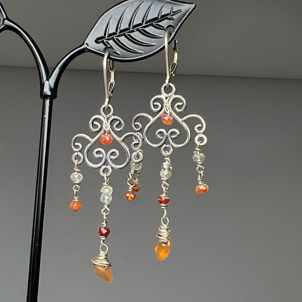 925 Sterling Silver Orange Semi-Precious Bead Dangle Earrings