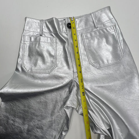 Maeve Anthropologie The Colette Silver Metallic Faux Leather Pants Women's 29
