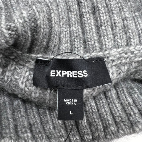 Express Gray Ribbed Knit Cross Front Mock Neck Midi Sweater Dress Women's