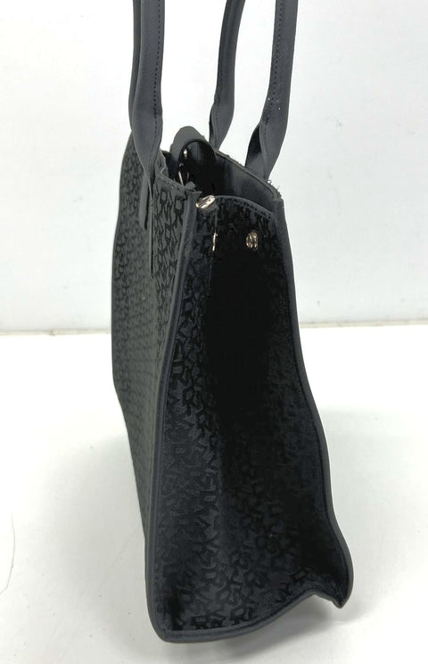 DKNY Black Carlita Tote Bag Monogram Jacquard White Stripe