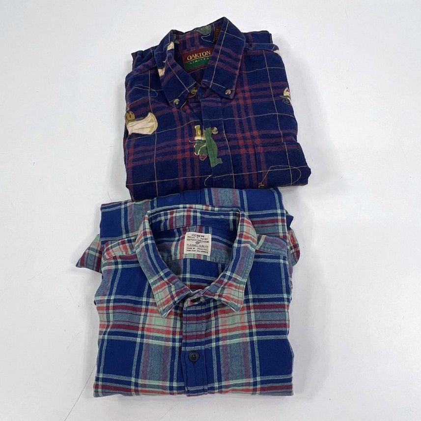 Lot 2 Vintage 90s Style Plaid Flannel Shirts J.Crew XL Oakton Fishing M
