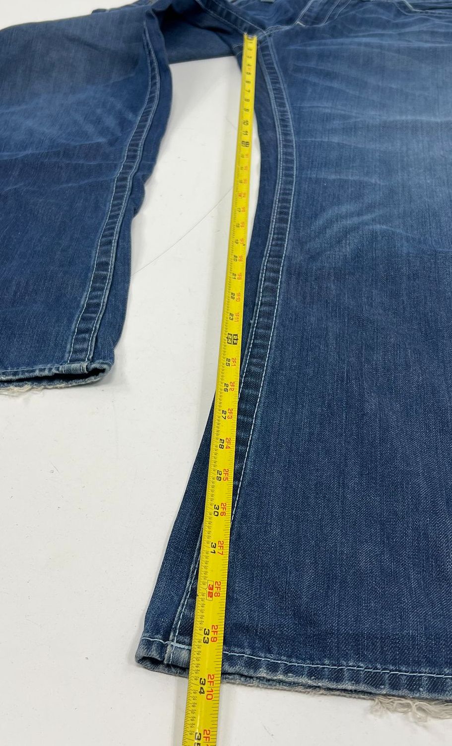 True Religion Ricky Blue Distressed Thick Stitch Bootcut Jeans Men's Size 38